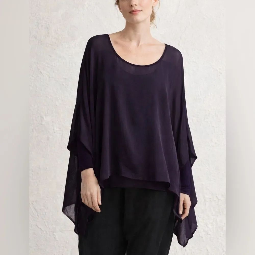 Privatsachen Silk Sheer Blouse Poncho Top Long Sleeve Purple One Size